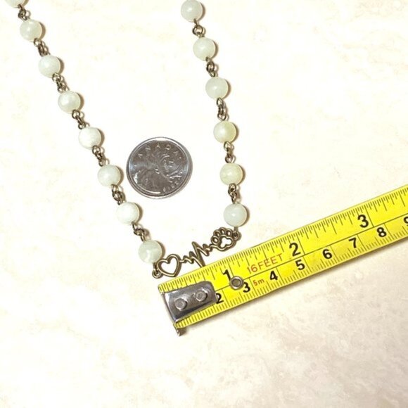 Genuine Pale Green Serpentine Necklace, Bronze Paw Print Heart Beat + Gemstone - Picture 11 of 14